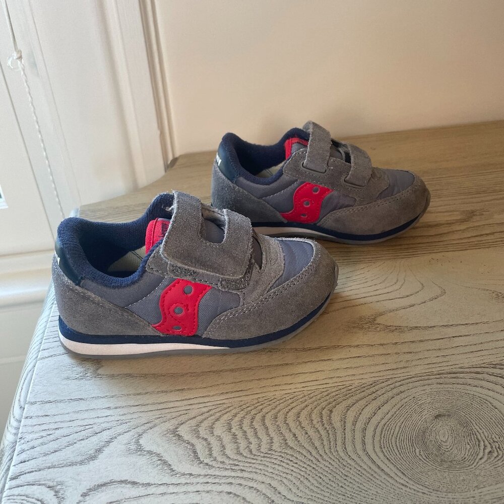 Saucony Kids Gray and Red Velcro Sneakers